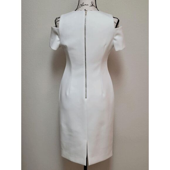CALVIN KLEIN Women's Cold-Shoulder White Scuba Sheath Dress SIZE 6 - Picture 3 of 16